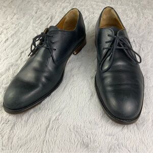 Johnston and Murphy Hartley Plain Toe Sheepskin Black Leather Oxfords Size 10